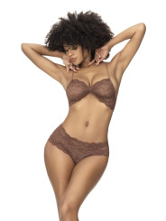 Ensemble 2 pièces, top et tanga en dentelle couleur cacao - MAL207COCO