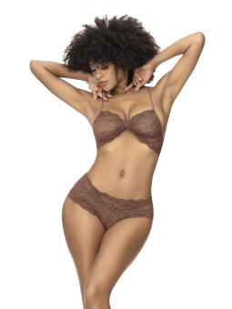 Ensemble 2 pièces, top et tanga en dentelle couleur cacao - MAL207COCO