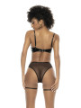 Ensemble 2 pièces, en vinyl et résille noir, soutien gorge seins nus et string avec zip fonctionnel - MAL2756GLBK