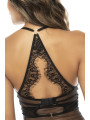 2 en 1 Nuisette et ensemble 2 pièces en dentelle et résille, soutien gorge avec armatures, string et une jupe - MAL7551BLK