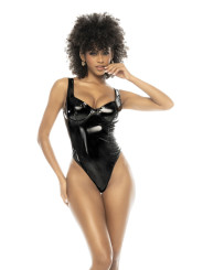 Bodystring Romee en vinyle et tulle, avec armatures, zip fonctionnel dans le dos - MAL2753GLBK