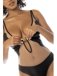Body Flora noir et chair, avec une fine résille transparente, bretelles ajustables - MAL2746NUKB