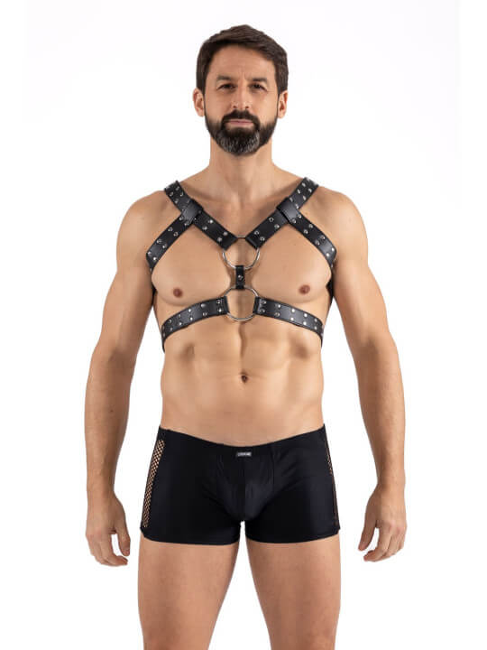 Harnais homme simili cuir avec sangles reliées par de larges anneaux - LM302412150