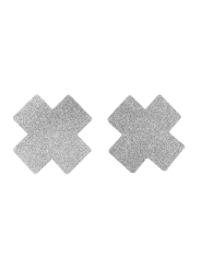 Paire de cache tétons adhésifs croix pailletée blanc - NP-1048WHT