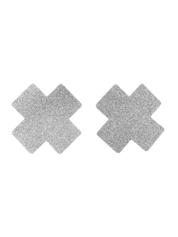 Paire de cache tétons adhésifs croix pailletée blanc - NP-1048WHT