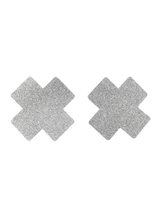 Paire de cache tétons adhésifs croix pailletée blanc - NP-1048WHT