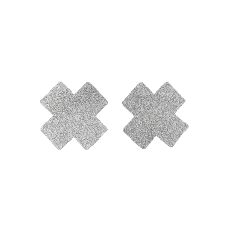 Paire de cache tétons adhésifs croix pailletée blanc - NP-1048WHT