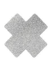 Paire de cache tétons adhésifs croix pailletée blanc - NP-1048WHT