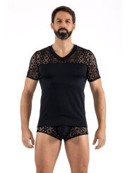 T-shirt noir résille brodée Shinny - LM2407-81BLK