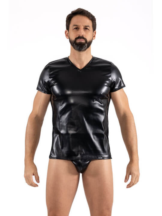 T-Shirt noir Black Desire en simili cuir - LM2401-81BLK