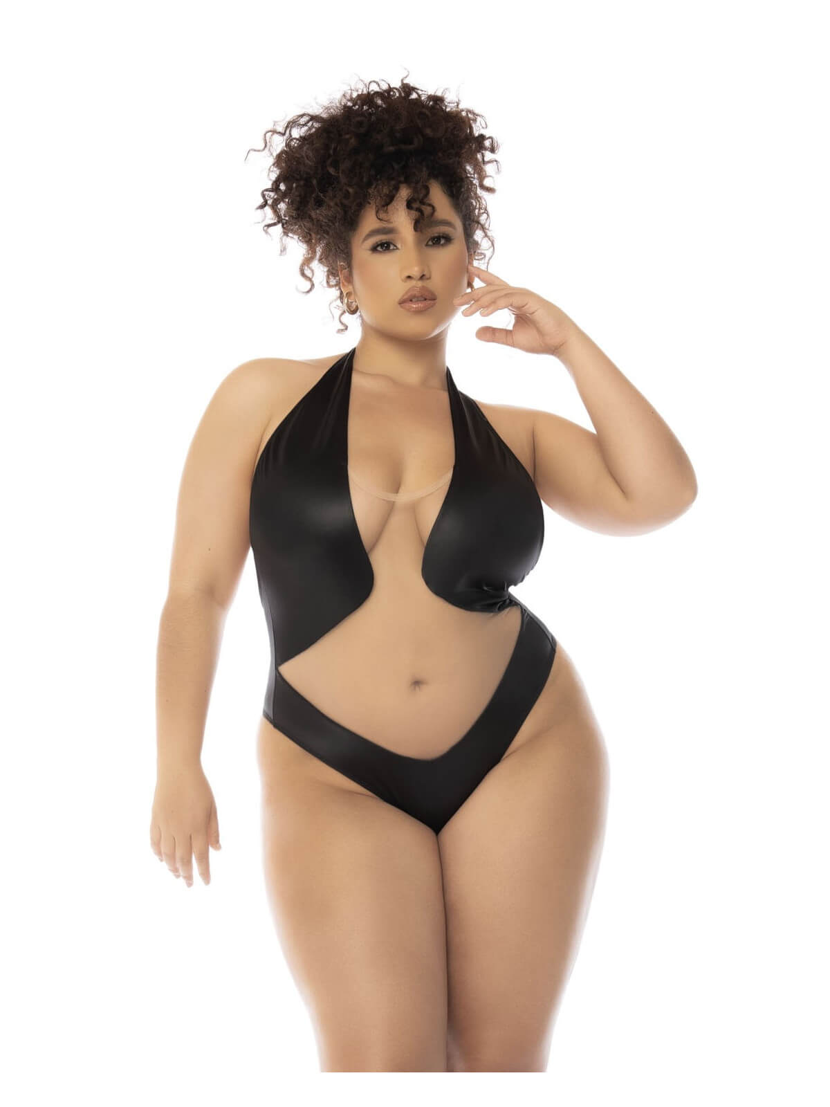 Body dos nu Romy grande taille couleur noir et chair, résille transparente - MAL2745XNUBK
