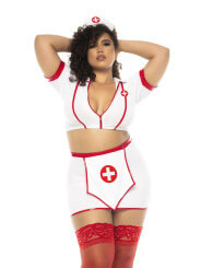 Costume infirmière 3 pièces grande taille, top avec zip fonctionnel, jupe et serre tête - MAL60018XASHW