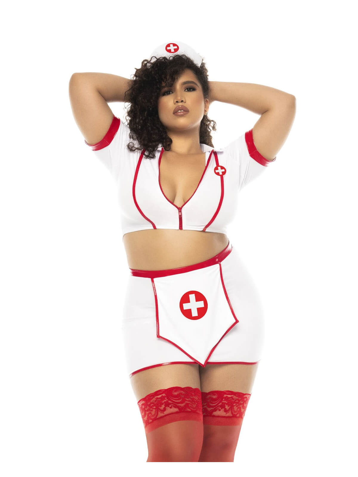 Costume infirmière 3 pièces grande taille, top avec zip fonctionnel, jupe et serre tête - MAL60018XASHW