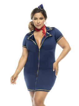 Costume hôtesse de l'air 3 pièces grande taille, robe avec zip fonctionnel, tour de cou et coiffe - MAL60022XASHW