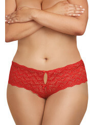 Shorty rouge grande taille de dentelle ouvert et ajouré sur les fesses forme coeur - DG1442XRED