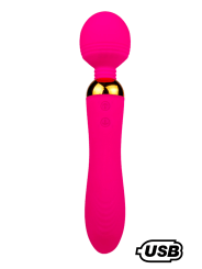 SHAKE Rose, Vibromasseur Wand USB en silicone médical avec 2 puissants moteurs indépendants - BQ107PNK