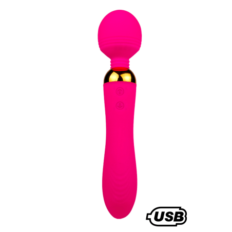 SHAKE Rose, Vibromasseur Wand USB en silicone médical avec 2 puissants moteurs indépendants - BQ107PNK