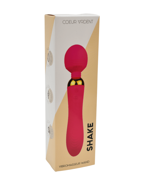 SHAKE Rose, Vibromasseur Wand USB en silicone médical avec 2 puissants moteurs indépendants - BQ107PNK