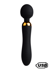SHAKE Noir, Vibromasseur Wand USB en silicone médical avec 2 puissants moteurs indépendants - BQ107BLK