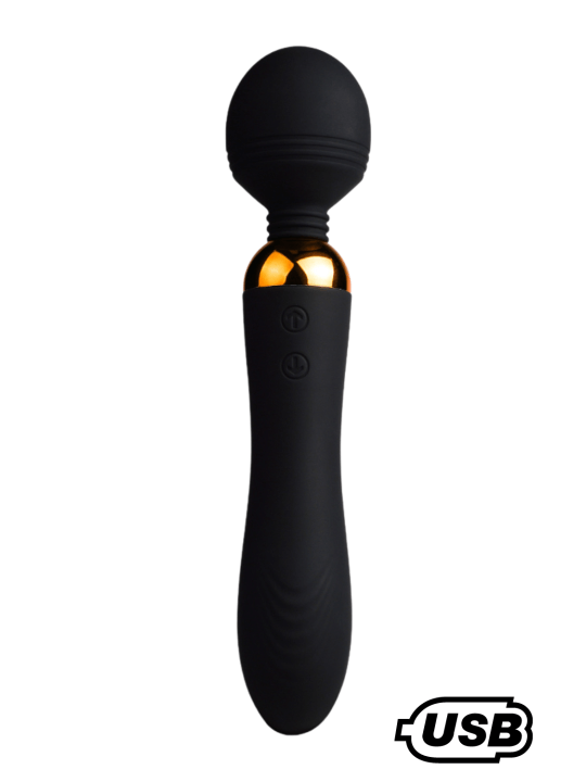 SHAKE Noir, Vibromasseur Wand USB en silicone médical avec 2 puissants moteurs indépendants - BQ107BLK