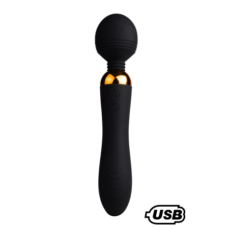 SHAKE Noir, Vibromasseur Wand USB en silicone médical avec 2 puissants moteurs indépendants - BQ107BLK