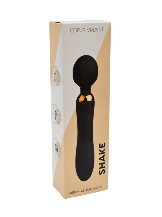 SHAKE Noir, Vibromasseur Wand USB en silicone médical avec 2 puissants moteurs indépendants - BQ107BLK