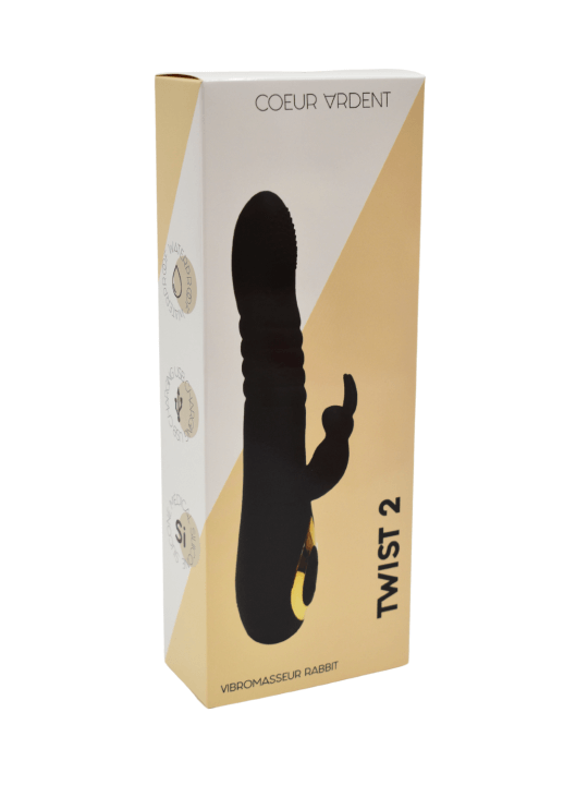 TWIST 2 Noir, Vibromasseur Rabbit va-et-vient USB en silicone médical, doté de 18 modes de stimulation - BQ587BLK