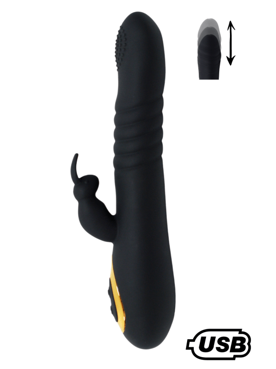 TWIST 2 Noir, Vibromasseur Rabbit va-et-vient USB en silicone médical, doté de 18 modes de stimulation - BQ587BLK