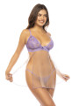 Babydoll couleur lavande et chair Verona, en dentelle et résille transparente - MAL7540LLCN