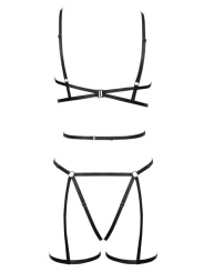 Ensemble 3 pièces soutien-gorge harnais, porte-jarretelles et string - R24805221101
