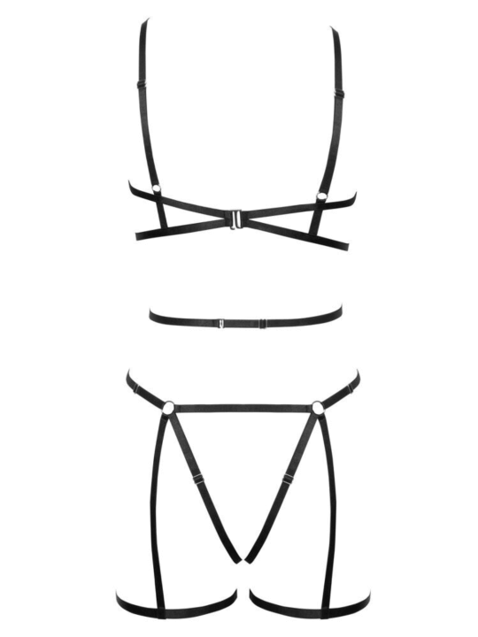 Ensemble 3 pièces soutien-gorge harnais, porte-jarretelles et string - R24805221101