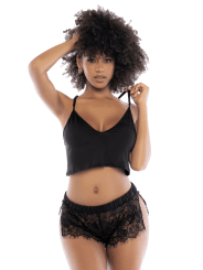 Pyjama 2 pièces, top et short dentelle noire - MAL7514BLK