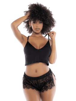 Pyjama 2 pièces, top et short dentelle noire - MAL7514BLK