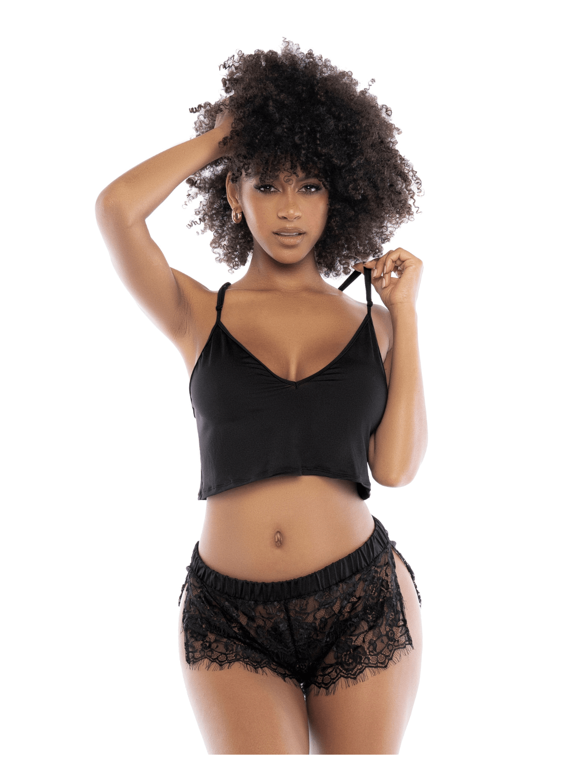 Pyjama 2 pièces, top et short dentelle noire - MAL7514BLK