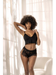 Pyjama 2 pièces, top et short dentelle noire - MAL7514BLK