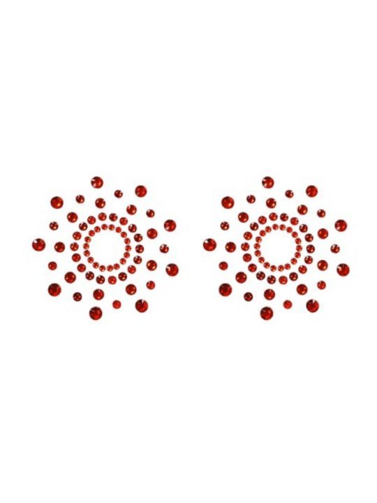 Paire de cache tétons adhésifs strass rouge - NP-1030RED