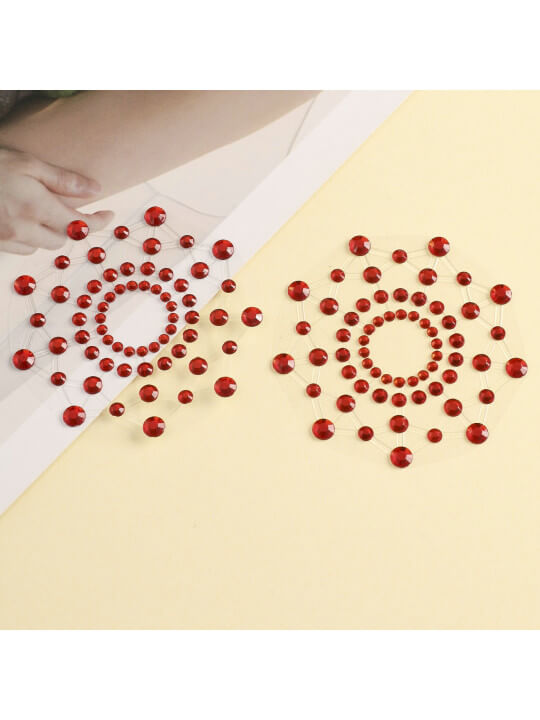 Paire de cache tétons adhésifs strass rouge - NP-1030RED