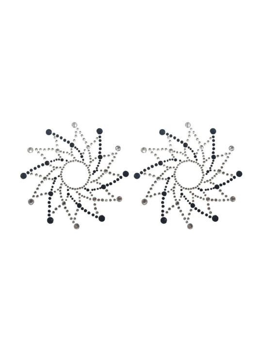 Paire de cache tétons adhésifs strass noir et blanc - NP-1020BLK