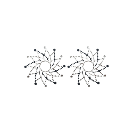 Paire de cache tétons adhésifs strass noir et blanc - NP-1020BLK