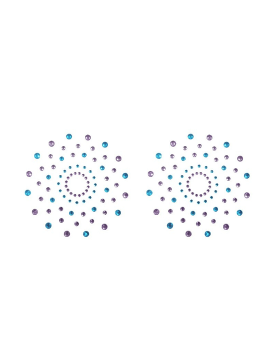 Paire de cache tétons adhésifs strass bleu et violet - NP-1020BLU
