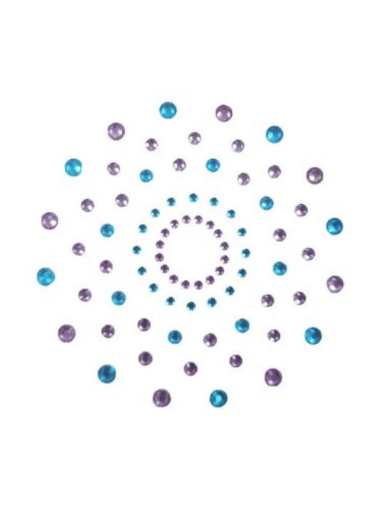 Paire de cache tétons adhésifs strass bleu et violet - NP-1020BLU