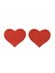 Paire de cache tétons adhésifs coeur pailleté rouge - NP-1049RED