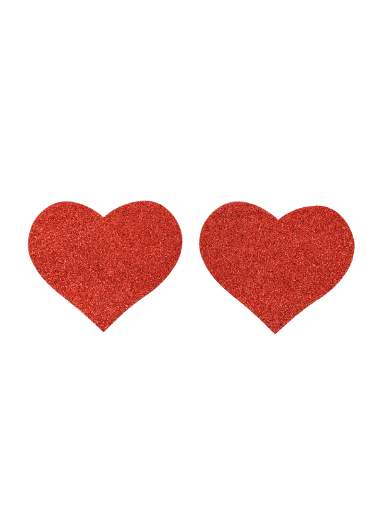 Paire de cache tétons adhésifs coeur pailleté rouge - NP-1049RED