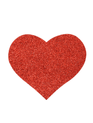 Paire de cache tétons adhésifs coeur pailleté rouge - NP-1049RED