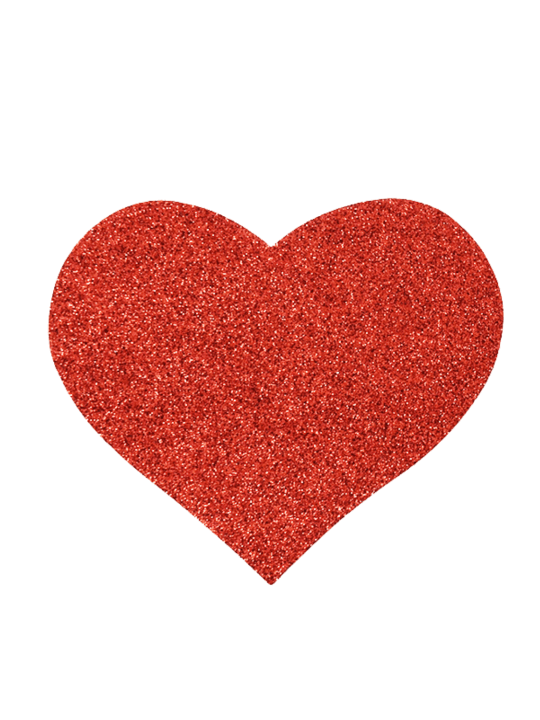 Paire de cache tétons adhésifs coeur pailleté rouge - NP-1049RED