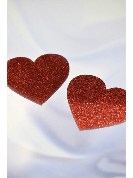 Paire de cache tétons adhésifs coeur pailleté rouge - NP-1049RED