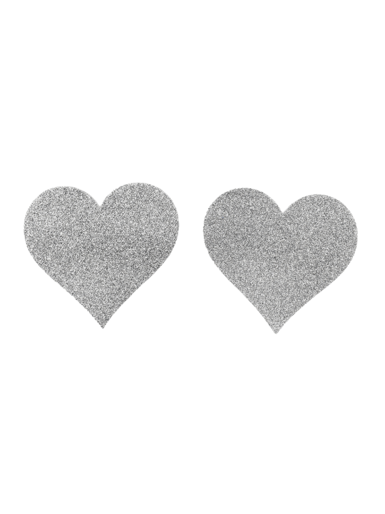 Paire de cache tétons adhésifs cœur pailleté blanc - NP-1049WHT
