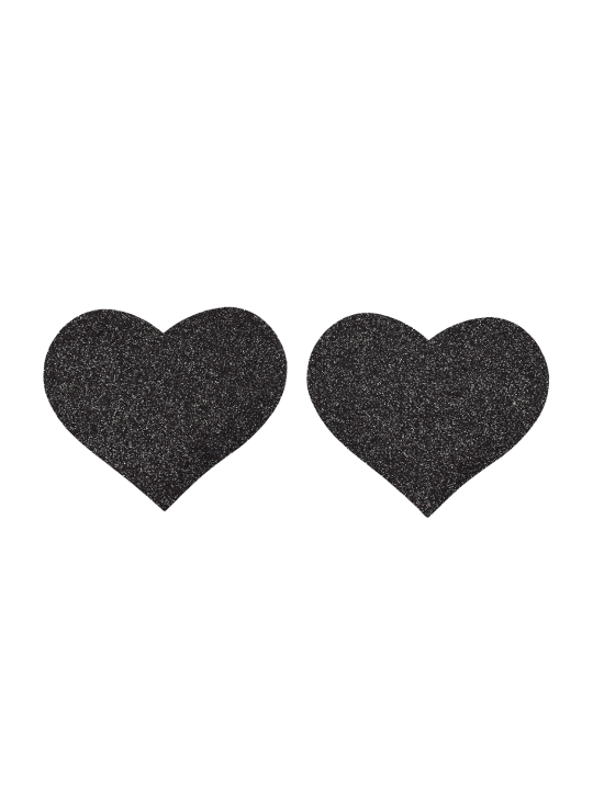 Paire de cache tétons adhésifs coeur pailleté noir - NP-1049BLK