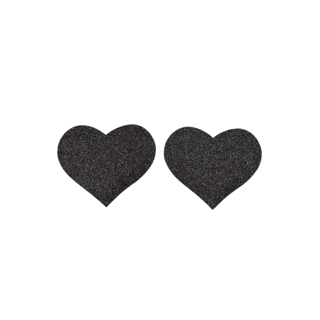 Paire de cache tétons adhésifs coeur pailleté noir - NP-1049BLK