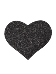 Paire de cache tétons adhésifs coeur pailleté noir - NP-1049BLK